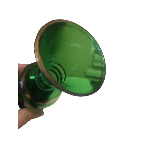 Vintage Bohemian Green Glass Bud Vase Handpainted Floral Design Japan - Picture 10 of 12